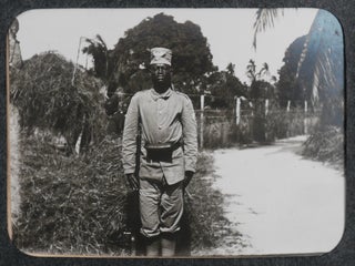 [Collection of Four Albums with 254 Original Gelatin Silver Photos of German East Africa (Tanzania and Rwanda), Taken by German Post Inspector Leopold Oehler While in Service in Dar es Salaam; With Oehler’s Large Photograph Portrait, Travel Passport, Two Postal Receipts from Istanbul, a Leaf of Pencil Notes with the Printed Letterhead of “Kaiserlich Deutsches Postamt, Dar-es-Salaam,” and a Notebook with Over 100 pages of Carbon Copies of Oehler’s Letters and Diary Notes Written During his Time in German East Africa].