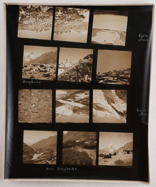 [Collection of Twenty-Four Gelatin Silver Contact Sheets with 272 Original Photos, Documenting the “Daily Mail Himalayan Expedition in search of the Yeti” in January-June, 1954 and Showing Namche Bazar, Those, Junbesi, Phortse, and Thame Villages, Local Sherpa People, Tengboche Monastery and Monks, a “Hermit and Cell above Dingboche,” a Man “Carving Sacred Inscriptions on Stone,” Expedition Members, Bhote Kosi and Dudh Kosi Valleys, Ama Dablam and Taboche Mountains, Barun Glacier and Pass, Hongu Glacier, Everest Range, “Footprints of the Abominable Snowman,” &c.; With: First Edition of Stonor’s Account of the Expedition, “The Sherpa and the Snowman” (London, 1955)].