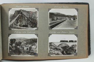 [Historically Significant Photo Album with 100 Original Gelatin Silver Mounted Photos, One Real Photo Postcard, and One Printed Postcard of the Trans-Iranian Railway, Showing Over 40 Railway Stations (Bender Shah, Bender Shahpoor, Shahi, Vresk, Tehran, Gadouk, Benevar, Endimeshk, Arak, Neka, etc.), Bridges (Tajen, Doab, Karaj, Abdiz, Karoun, Gorgor, Ahwaz, etc.), Tunnels, Engine Houses, Steam Engines, Workers’ Houses, etc.; With an Offset from “The Railway Gazzette,” Dated 2 and 16, 1945, Summarizing the British Work on the Construction of the Iranian Railways]