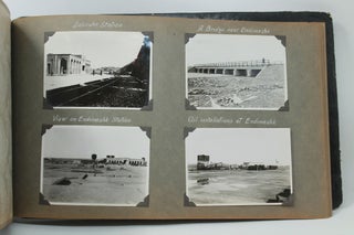 [Historically Significant Photo Album with 100 Original Gelatin Silver Mounted Photos, One Real Photo Postcard, and One Printed Postcard of the Trans-Iranian Railway, Showing Over 40 Railway Stations (Bender Shah, Bender Shahpoor, Shahi, Vresk, Tehran, Gadouk, Benevar, Endimeshk, Arak, Neka, etc.), Bridges (Tajen, Doab, Karaj, Abdiz, Karoun, Gorgor, Ahwaz, etc.), Tunnels, Engine Houses, Steam Engines, Workers’ Houses, etc.; With an Offset from “The Railway Gazzette,” Dated 2 and 16, 1945, Summarizing the British Work on the Construction of the Iranian Railways]