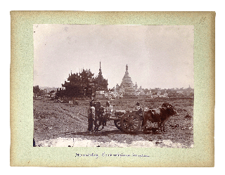 [Collection of 47 Large Original Gelatin Silver and Albumen Photos of Myanmar, Showing the Pagodas and Royal Palace in Mandalay, Shwedagon Pagoda in Yangon, Amarapura, Myanaung, Bhamo, Irrawaddy River, “Khaung Kyaung” Monastery, Burmese Priests (Hponghees), Monks, Musicians and Dancers, Collectors of Palm Tree Sap, Participants of a Religious Ceremony and a Funeral Procession, a Teacher with Children, a Fortune Teller, &c.].