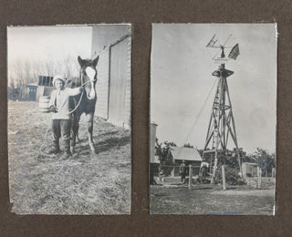 [Two Historically Interesting Very Well Annotated Photo Albums with 486 Gelatin Silver Photographs, Showing Candid Views of Farming Activities in Nebraska, Mostly by the Family of Local Pioneer Farmer Charles How (also by Lon Stonehocker, Lee Martin, Frank Schaffer, Wm. Sasse, etc.), as well as Views of Hastings (the Burlington Depot, L. A. Kinney & Co Wholesale House, Pizer Clothing Store, Woolworth & Co 5 and 10 Cent Store, A. H. Brooke’s Drug Store), Scenes of Jimmy Ward’s “Shooting Star” Biplane Flight during an Aviation Meet, Armistice Day Parade, Festive Circus Day, One of the Earliest Regional Auto Shows, etc.; also with the Views of Grand Island, Rosedale, Doniphan, Hanson, Boelus, etc.]