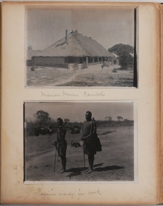 [Album with 76 Original Gelatin Silver Photos of London Missionary Society Stations in North-Eastern Rhodesia (Zambia); Including Portraits of Missionaries and their Families (W. Draper, H.E. Wareham, Rev. R.S. Wright, Rev. J.A. Ross, Rev. H.C. Nutter, W. Freshwater, B.R. Turner, Rev. W.G. Robertson, Rev. E.H. Clark), British Civil Servants (H.C. Marshall, G.M.E. Leyer, J. McNeil), Views of “Spirit Huts, Mambwe,” “Mrs. McNeil’s Grave, Kawimbe,” Kalambo Falls, Luena River, Lake Malawi, Mount Waller, Mombasa, Dar-es-Salaam, Zanzibar, Portraits of Maasai, Kikuyu People, &c.].
